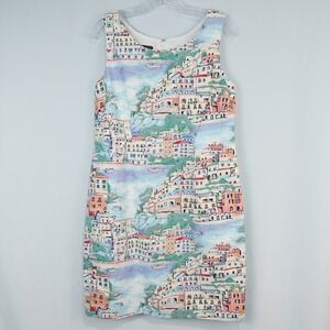 Talbots Scenic Village Shift Dress Size 10 Petite Seaside Coastal Artsy Travel